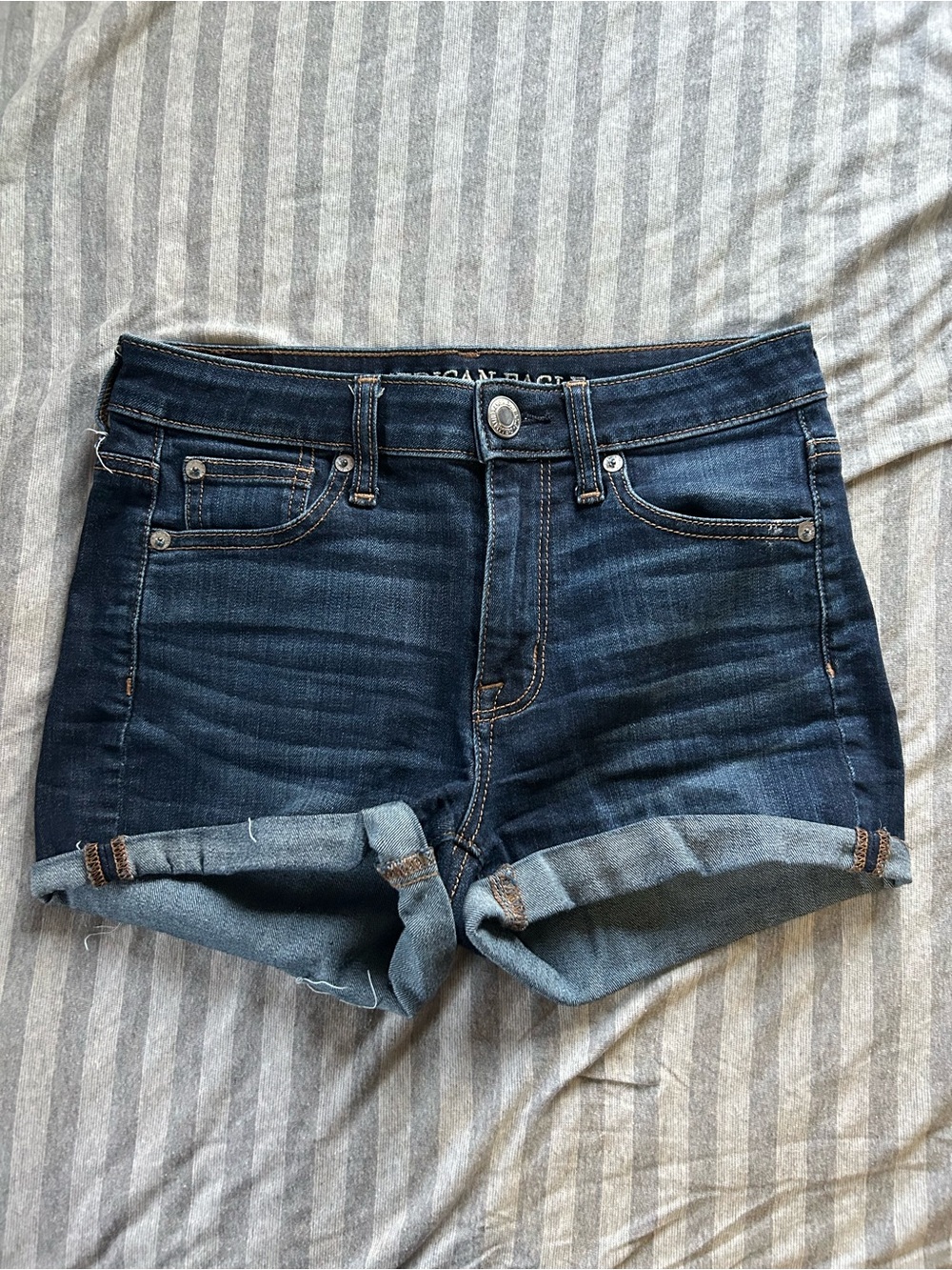 American Eagle Outfitters Dark Blue Rolled Cuff Denim Shorts